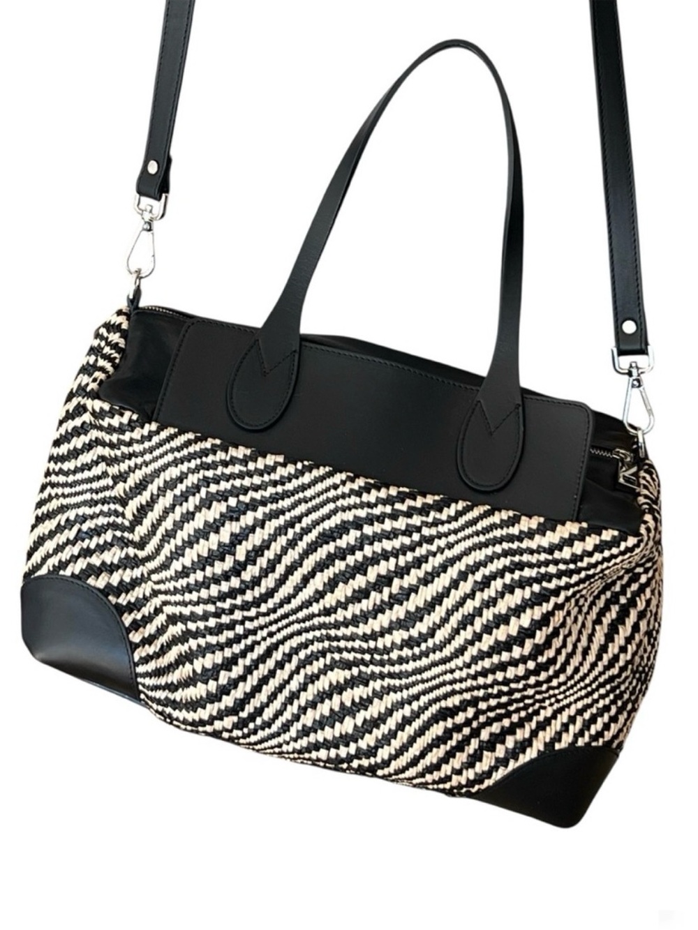 Laura Di Maggio North South Large Leather Woven Tote Hobo Bag Milano Italy NWOT